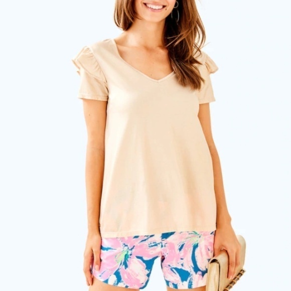 Lilly Pulitzer Gold Metallic Ruffled Samira Top - Picture 3 of 9
